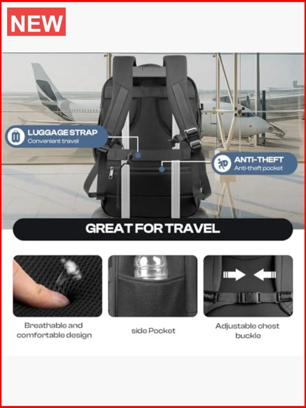 Extra Large 55L Travel Backpack TSA Approved Expandable Laptop Bagpack 18.4 inch